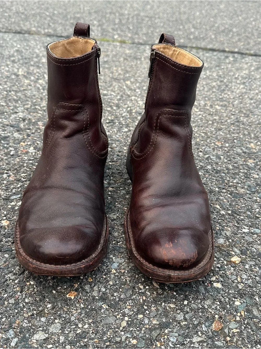 Frye Inside Zipper Brown Boots Used Fair